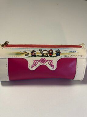 Vintage Mongolian Leather Pencil Case - Camel Nomadic Folk Art Pouch EUC